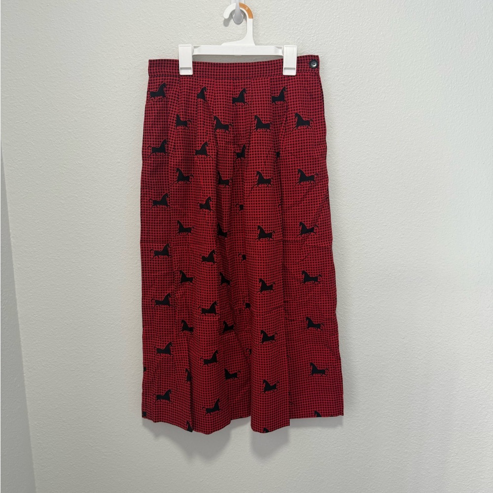 David Brooks Red and Printed Black Horse Houndstooth Skirt Size 12